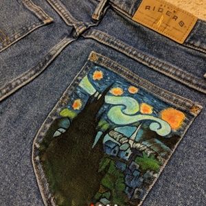 Vintage-painted- high waisted denim riders jean
